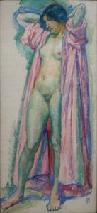 粉红色的浴袍的女人 作者 范·雷塞尔伯格（Théovan Rysselberghe）